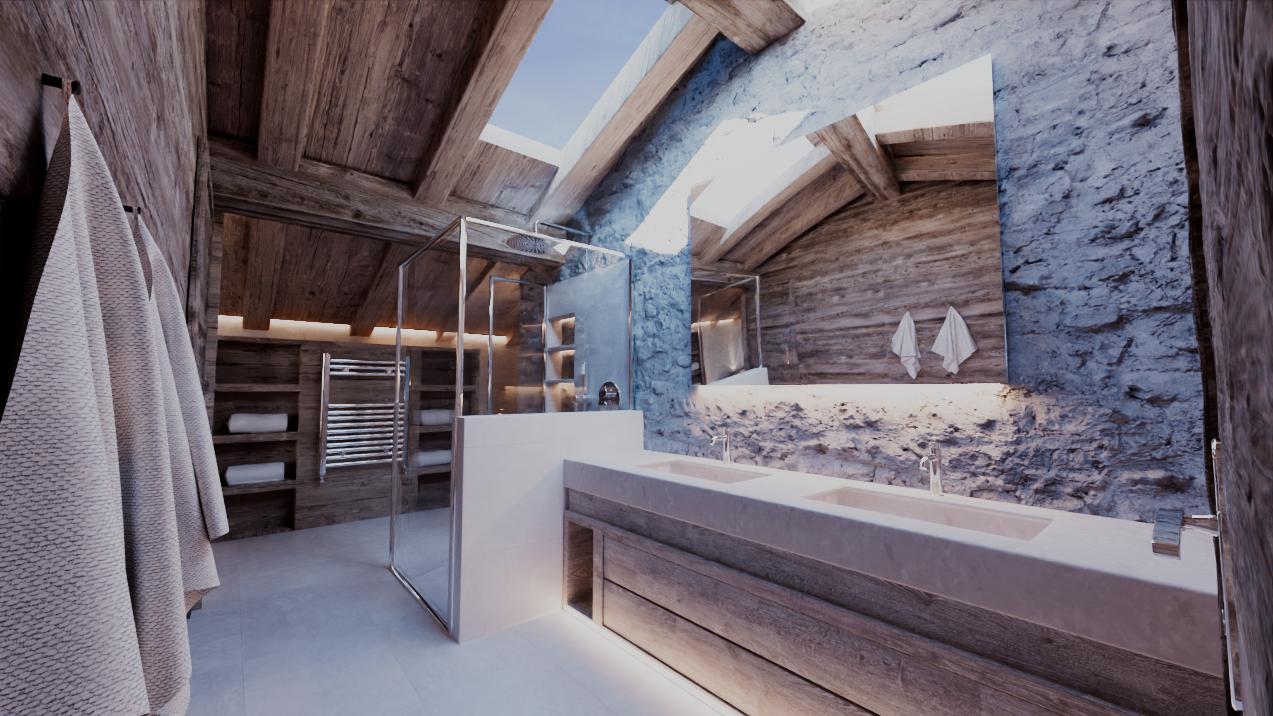 Chalet K skylit bathroom